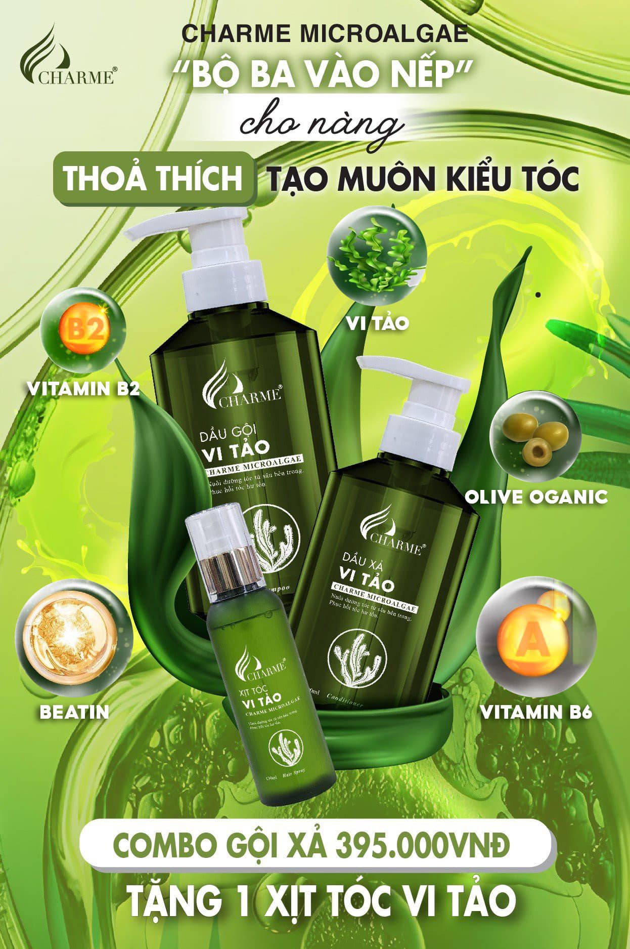 Chăm sóc tóc cũng là chăm sóc bản thân với combo Vi Tảo của Charme