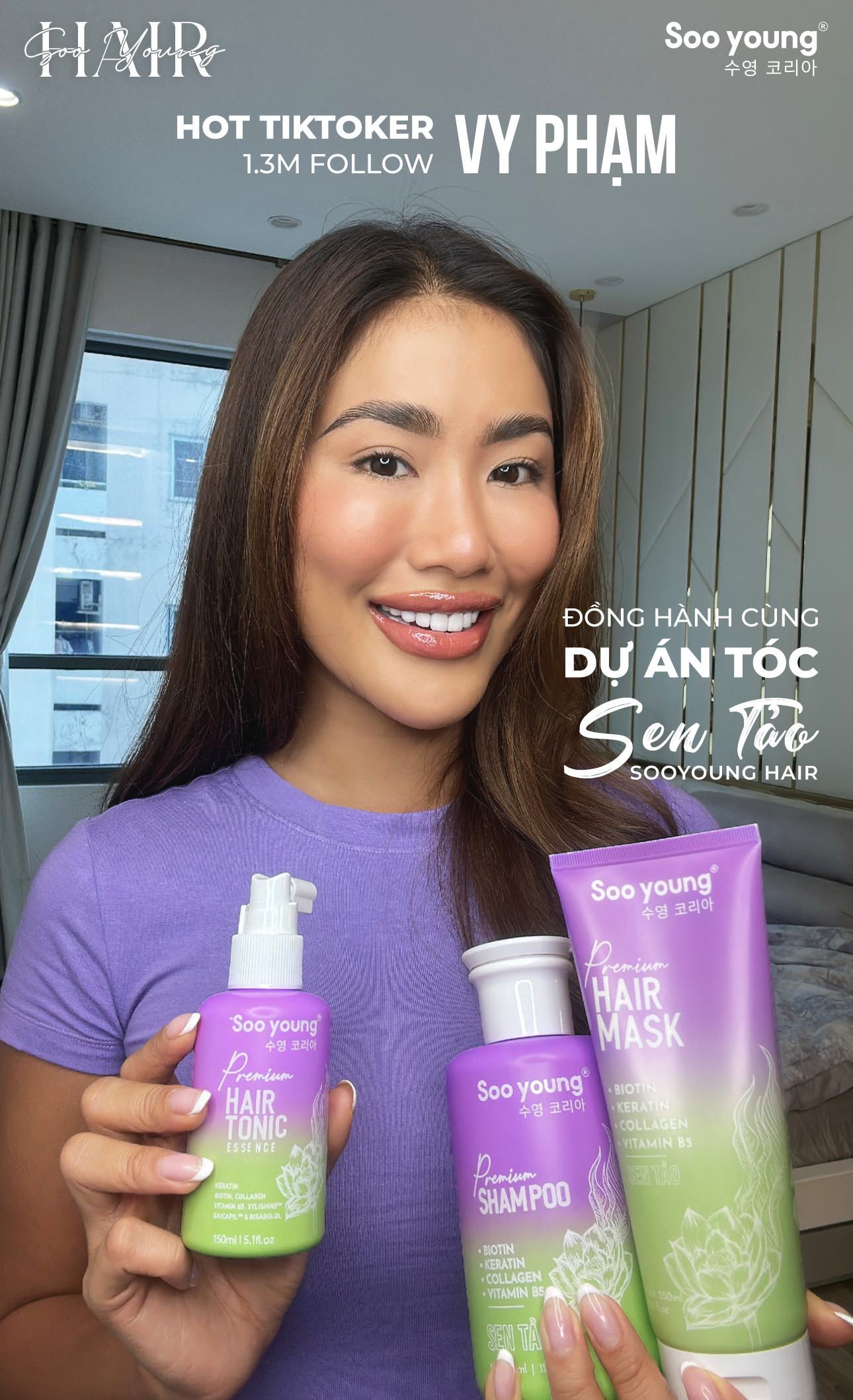 Hot Tiktoker Vy Phạm 1.3m Follow đồng hành cùng dự án Sen Tảo SooYoung Hair