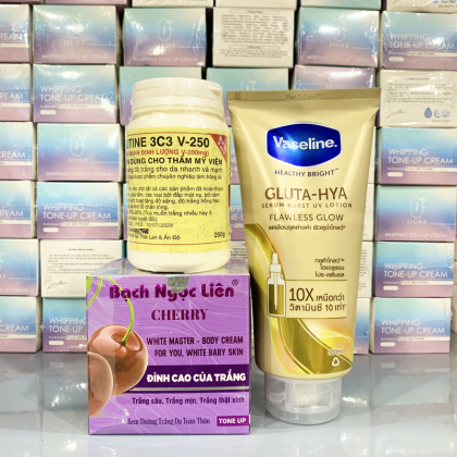 Combo bao gồm 1 Body bạch ngọc liên cherry + 1 vaseline vàng + 1 kích trắng V250