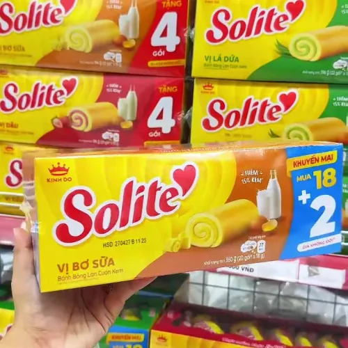 Bánh Solite Vị Bơ Sữa - Bánh Bông Lan Cuộn Kem Vị Bơ Sữa Solite 360g (18+2)