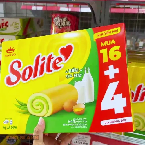 Bánh Bông Lan Cuộn lá Dứa Solite Kinh Đô 360g - Bánh Bông Lan Solite (16+4)