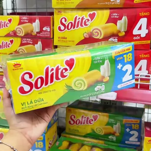 Bánh Solite Vị Lá Dứa - Bánh Bông Lan Cuộn Kem Vị Lá Dứa Solite 360g (18+2)