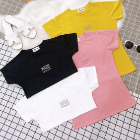 Áo thun thái nữ cổ tròn thêu chữ