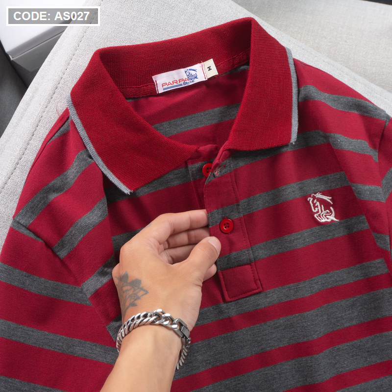 Áo Thun Polo Sọc Ngang Nam Cổ Phối Bo Thêu Logo Áo Thun Polo Sọc Ngang Nam Cổ Phối Bo Thêu Logo