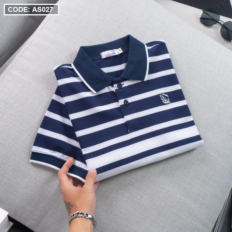 Áo Thun Polo Sọc Ngang Nam Cổ Phối Bo Thêu Logo Áo Thun Polo Sọc Ngang Nam Cổ Phối Bo Thêu Logo