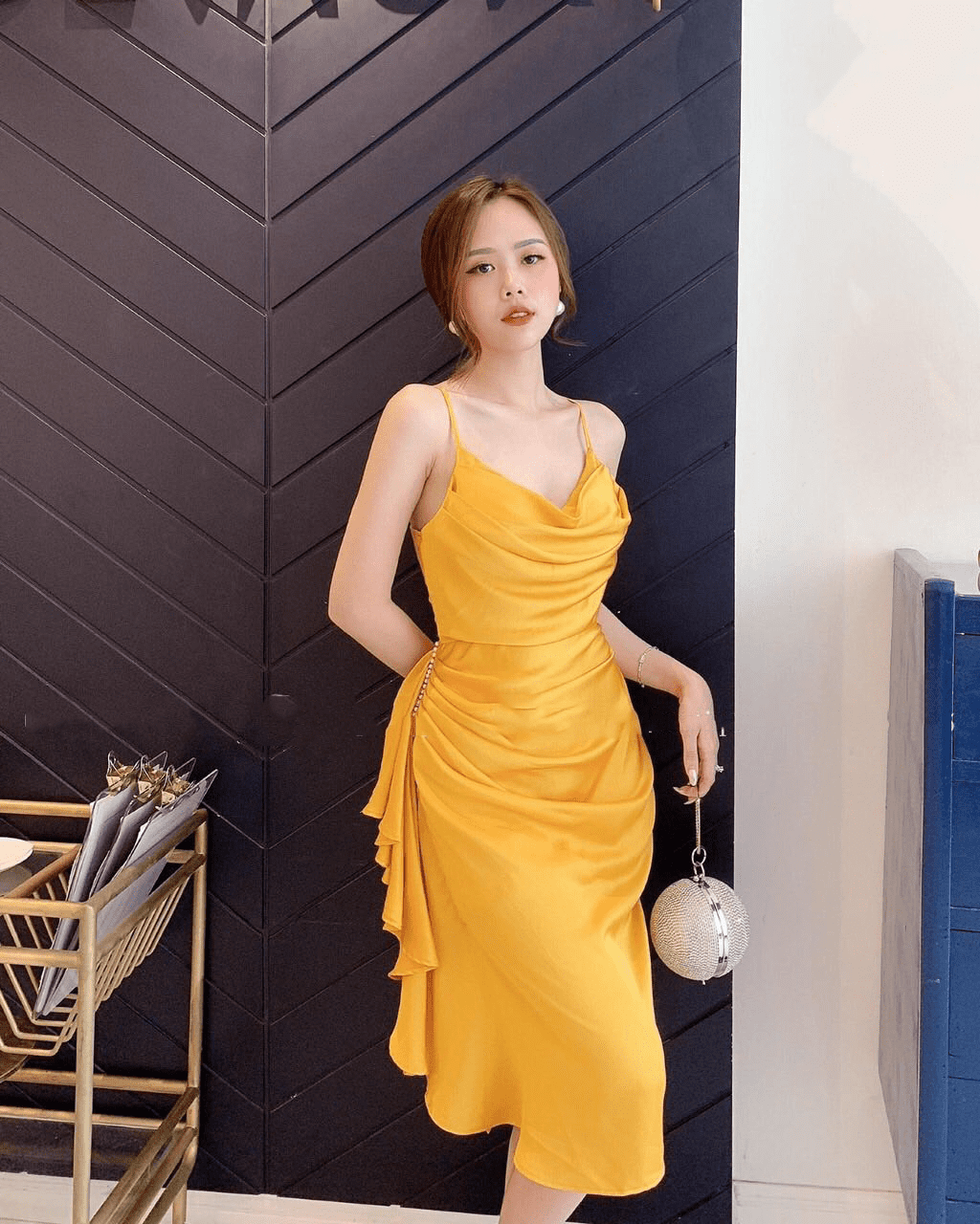 Váy đầm maxi 2 dây cổ vuông Yellow Floral