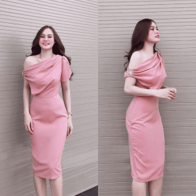 Nguồn hàng sỉ đầm trễ vai màu hồng big size 65kg