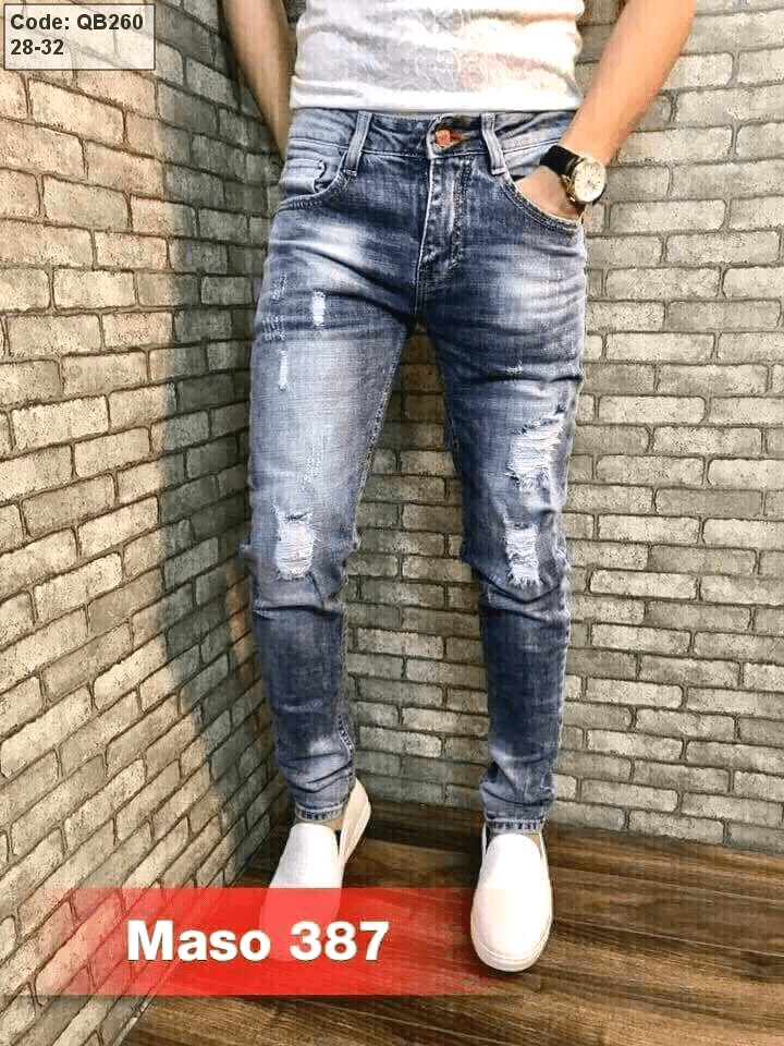 Bỏ sỉ quần jean nam dài rách 387 Quần jean nam dài rách 387