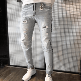 Nguồn hàng sỉ quần jean nam màu xanh phối viền rách