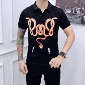 Áo thun nam cô bẻ in hình rắn