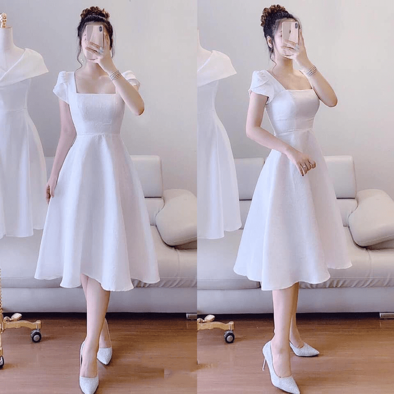 Váy xòe xốp trắng hoa  3837