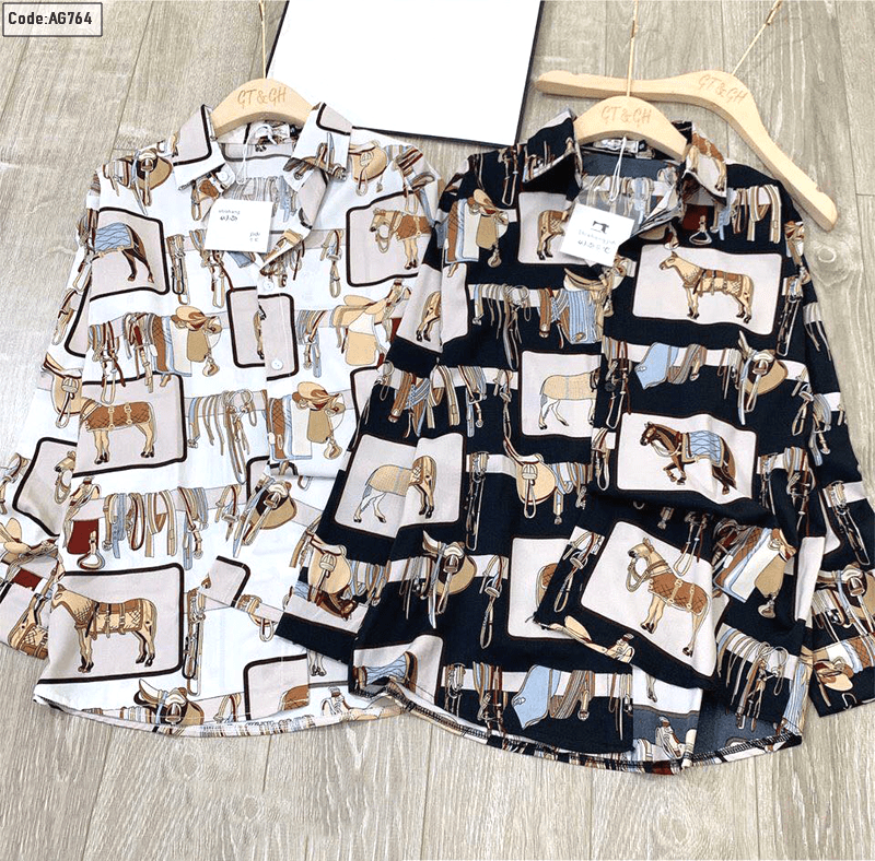 Áo sơ mi form rộng in họa tiết