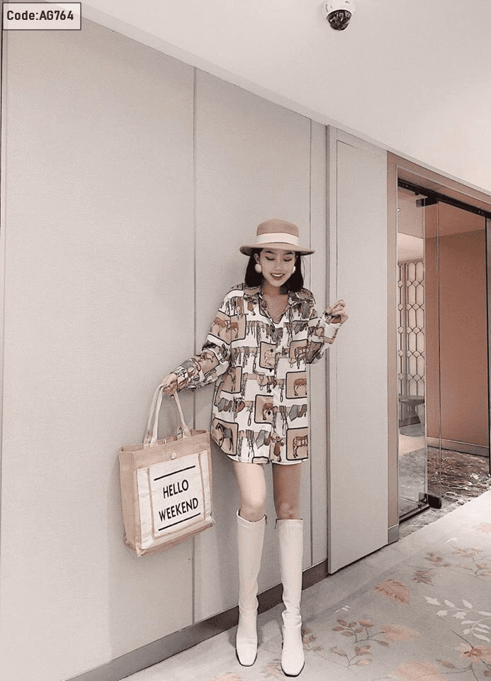 Áo sơ mi form rộng in họa tiết