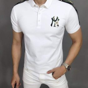 Sỉ áo thun nam cổ bẻ thêu logo ny phối lính