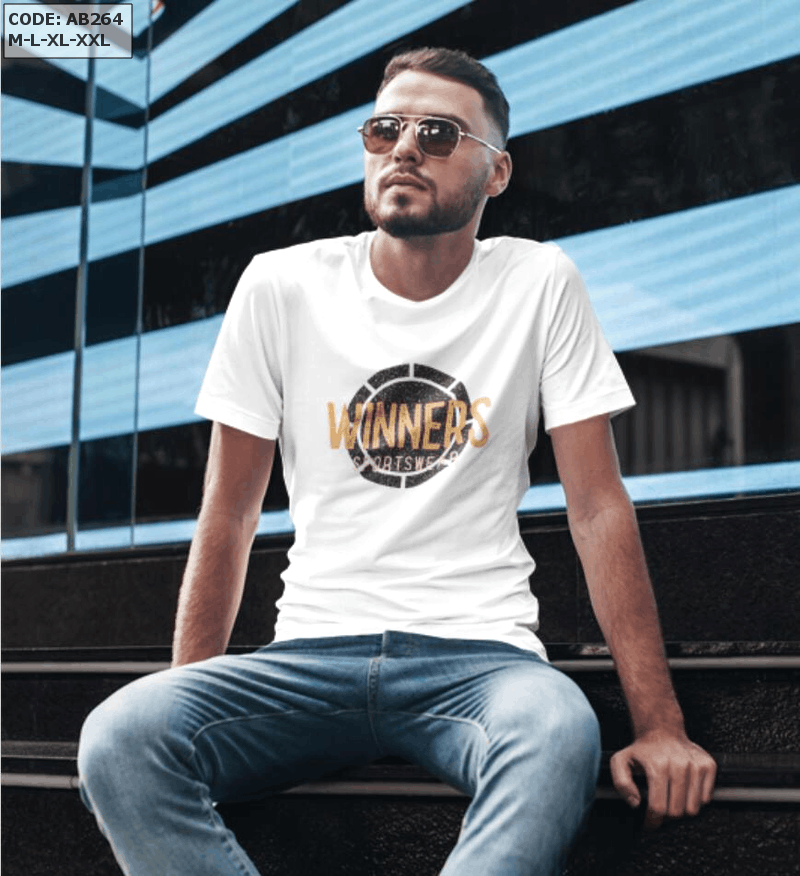 Chuyên sỉ áo thun nam cổ tròn in chữ Winners Áo thun nam cổ tròn in chữ Winners