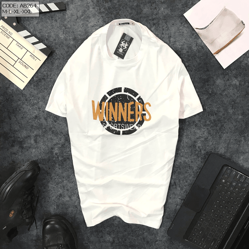 Chuyên sỉ áo thun nam cổ tròn in chữ Winners Áo thun nam cổ tròn in chữ Winners