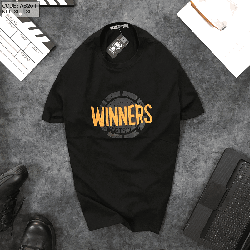Chuyên sỉ áo thun nam cổ tròn in chữ Winners Áo thun nam cổ tròn in chữ Winners