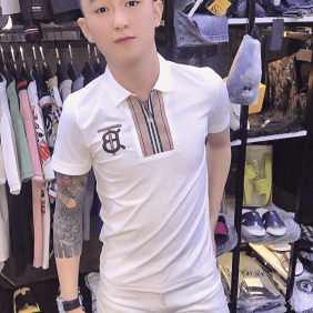 Áo thun nam body thêu chữ phối sọc