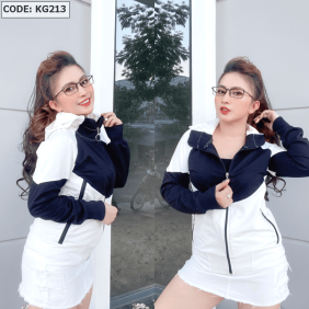 Áo khoác nữ có nón phối dây kéo cách điệu