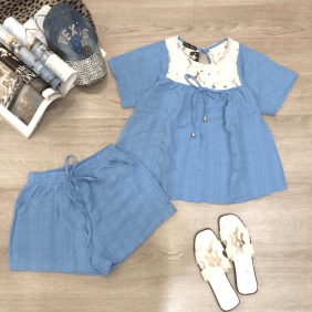 Set bộ nữ viền ren quần đùi vải xốp