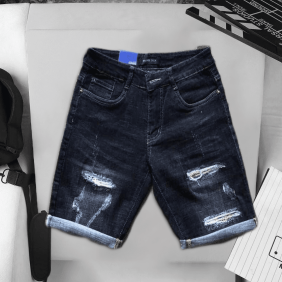 Quần short jean nam màu đậm rách mã 042