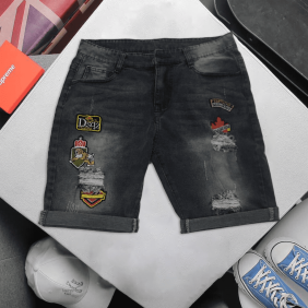 Quần short jean nam màu xám phối icon( có size 34)