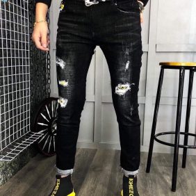 Quần jena nam màu đen xám rách