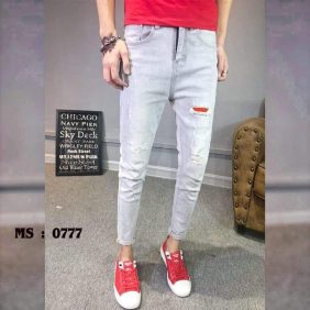 Quần jean dài nam màu xanh rách nhẹ