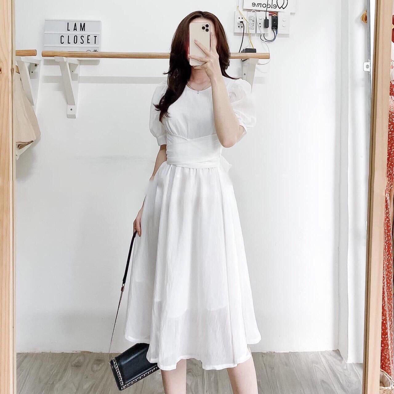 Mua Đầm Voan Trắng Xoắn Ngực Váy Voan Tay Bồng Dáng Xoè Siu Xinh - M tại Hà  Linh Trần Store | Tiki
