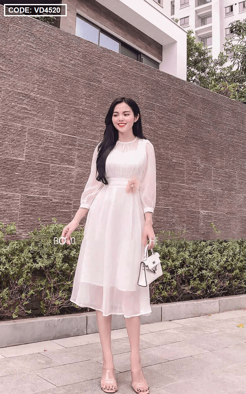 Váy Voan Tơ Cổ Vuông 2 Tầng Tay Phồng Khoá Lưng, Đẩm Công Chúa Dáng Xoè Màu  Trắng | Shopee Việt Nam