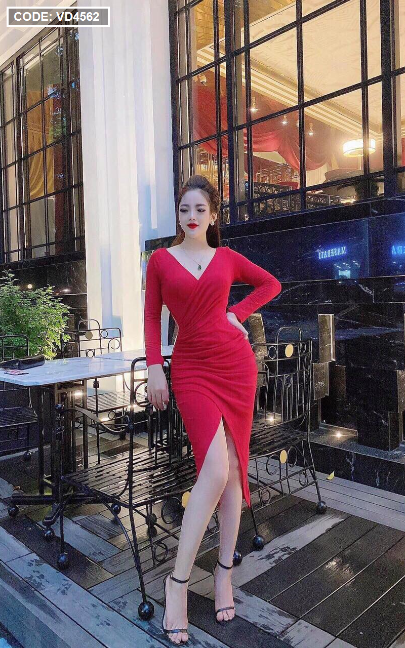 Đầm Body Tay Dài Cổ U Rút Dây | Shopee Việt Nam