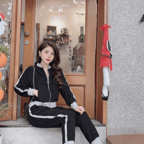 Đồ bộ thu đông nữ dây kéo khóa cổ cao