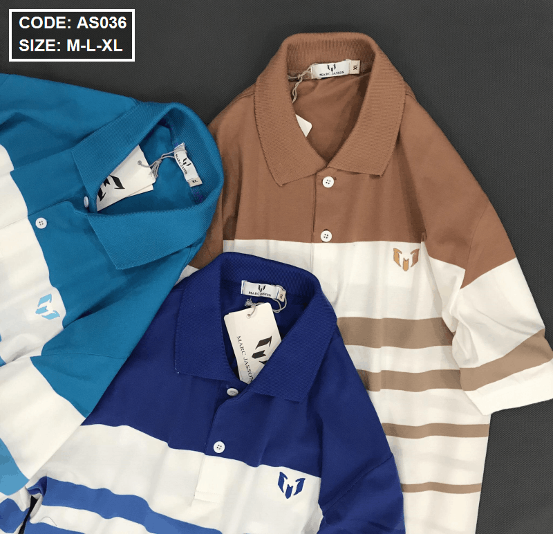 Áo Thun Nam Có Cổ Phối Sọc Ngang Có Túi