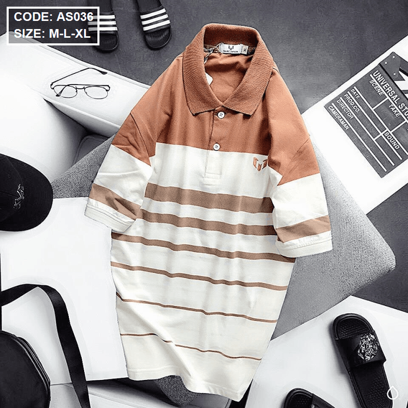 Áo Thun Nam Có Cổ Phối Sọc Ngang Có Túi