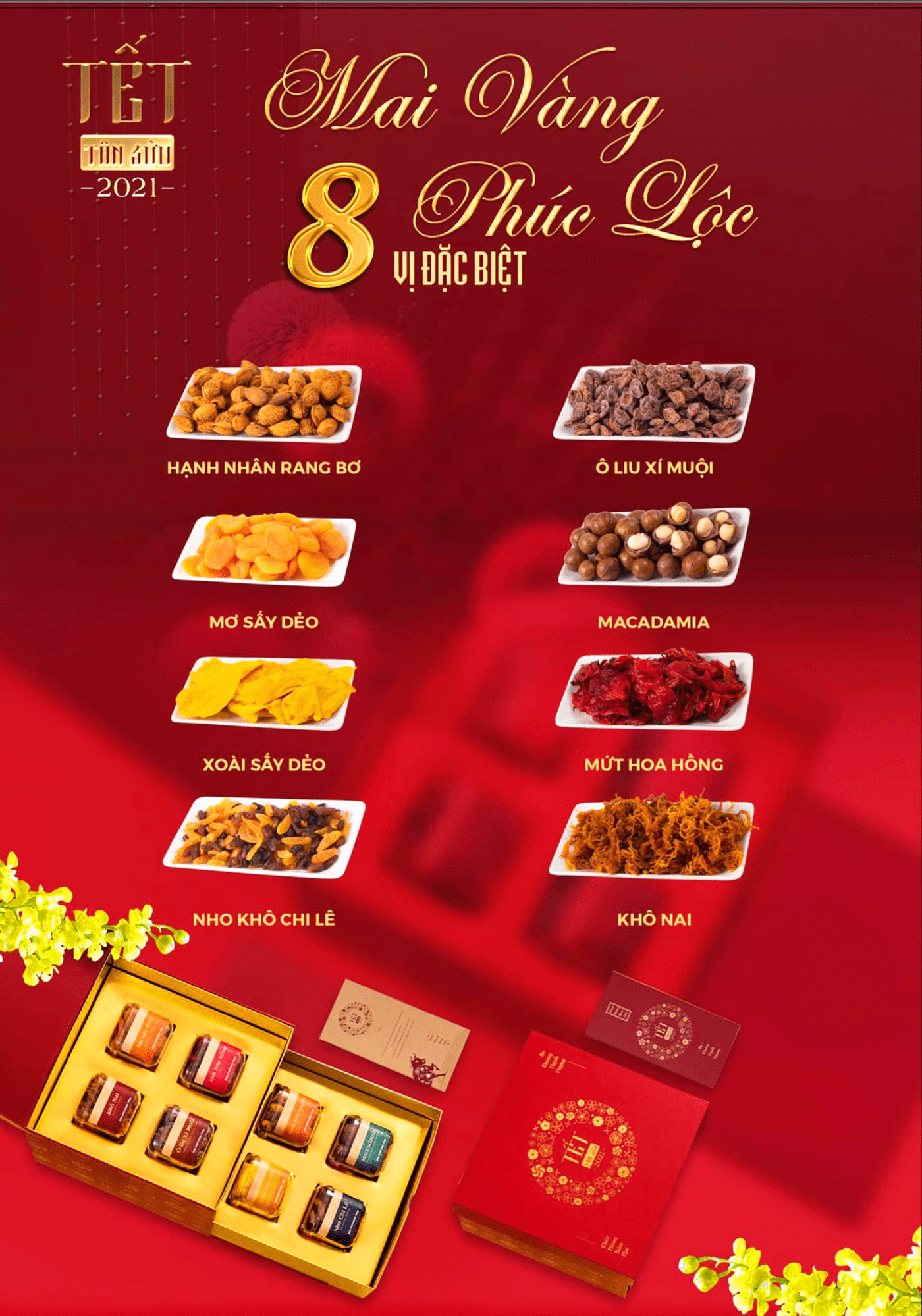 Hộp quà tết TÂN SỬU 2021 - 8 loại mứt thượng hạng siêu xịn Hộp quà tết TÂN SỬU 2021 - 8 loại mứt thượng hạng