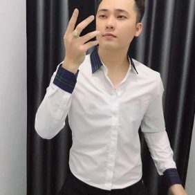 Sơ mi nam màu trắng tay phối sọc cổ bẻ