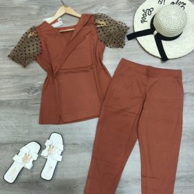 Set đồ nữ phối tay lưới quần 9 tấc
