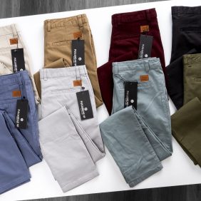 Quần dài nam kaki phối da