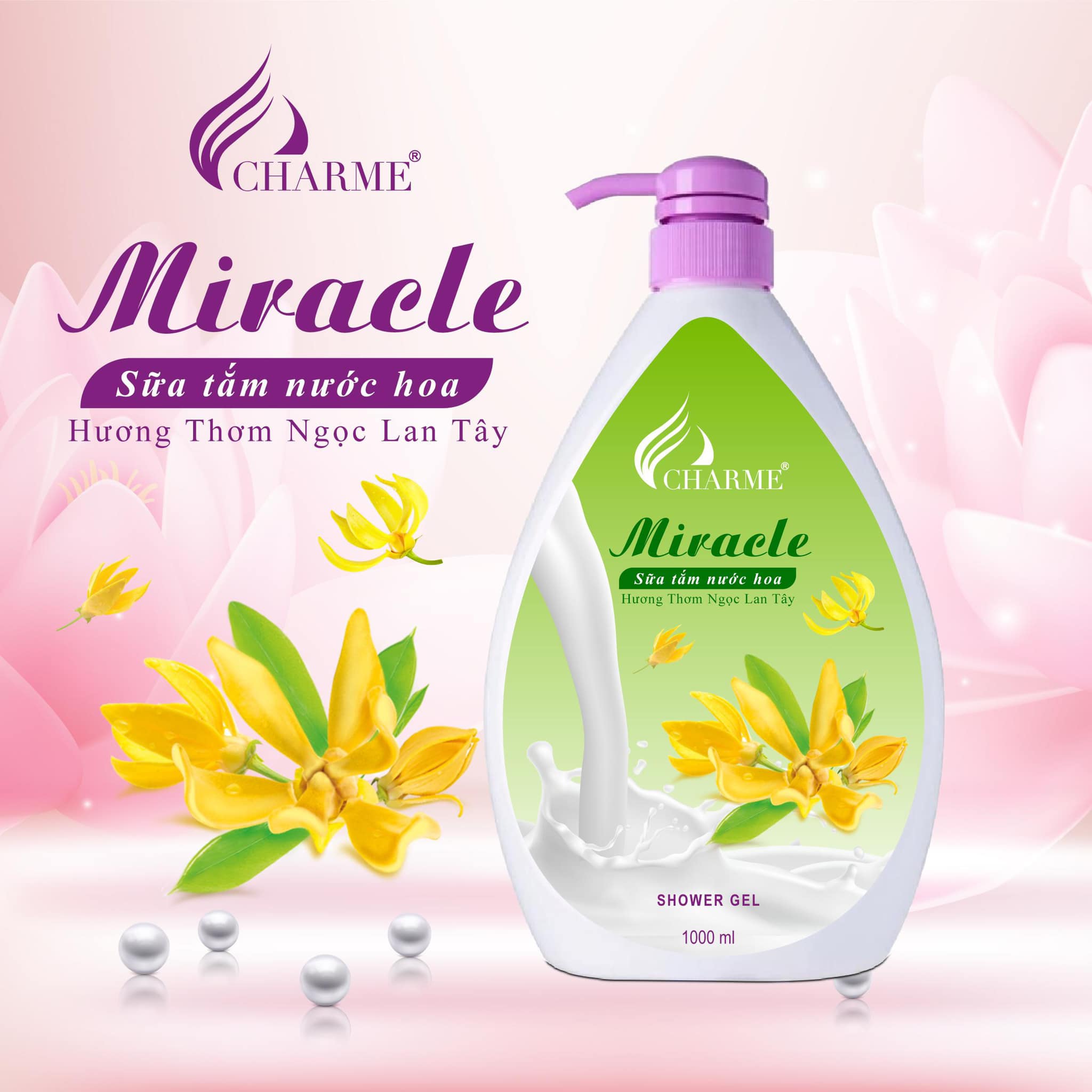 Sữa Tắm Nước Hoa Charme Miracle 1000ml Cho Nữ Hương Ngọc Lan Tây Sữa Tắm Nước Hoa Charme Miracle 1000ml Cho Nữ Hương Ngọc Lan Tây