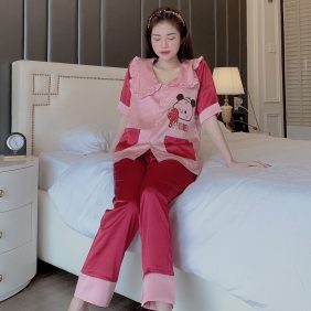 Đồ bộ nữ Pijama cổ tiểu thư tay ngắn quần dài satin