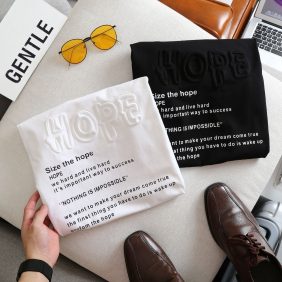 Áo thun nam cổ tròn in dập nổi chữ Hope thun Quảng châu