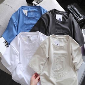 Áo thun nam cổ tròn dập nổi thun cotton