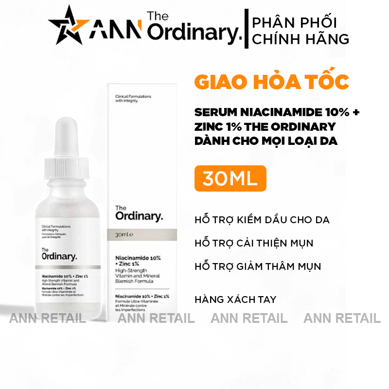 Serum Giảm Mụn Và Giảm Thâm The Ordinary Niacinamide 10% + Zinc 1% - Hàng Xách Tay