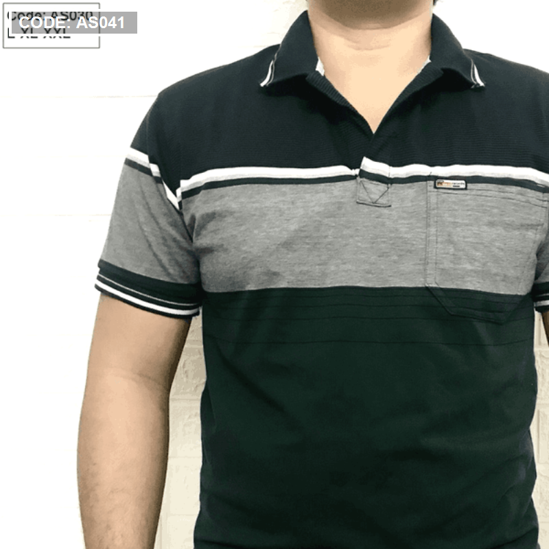 Áo Thun Sọc Nam Có Cổ Phối Viền Có Túi Thun Cotton