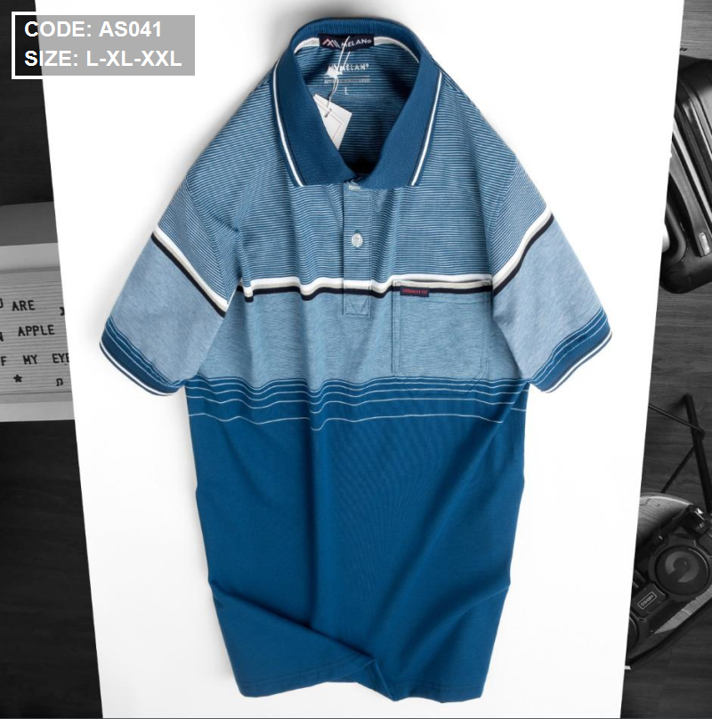Áo Thun Sọc Nam Có Cổ Phối Viền Có Túi Thun Cotton
