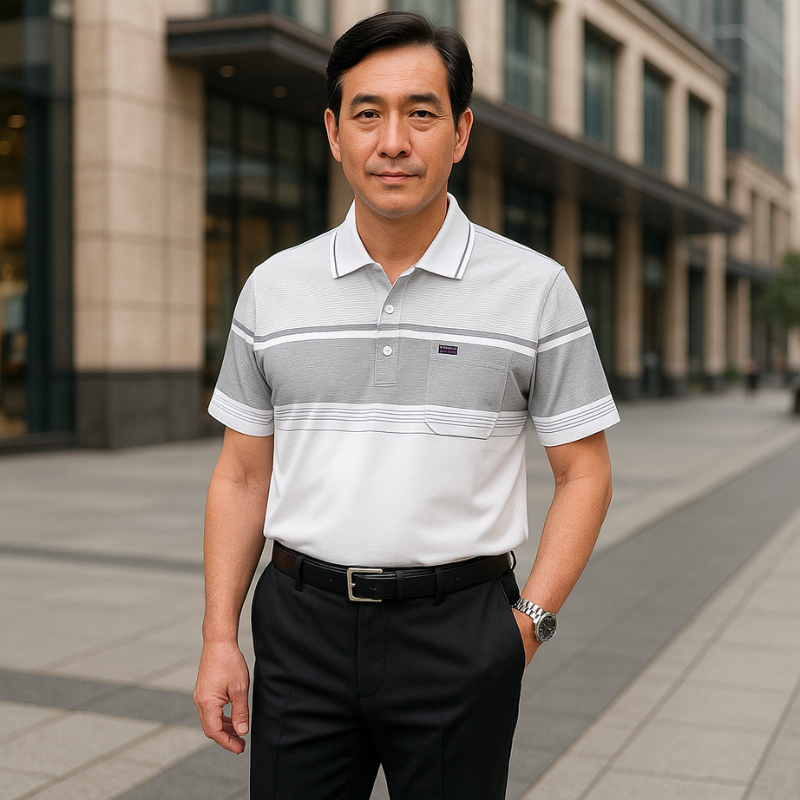 Áo Thun Sọc Nam Có Cổ Phối Viền Có Túi Thun Cotton