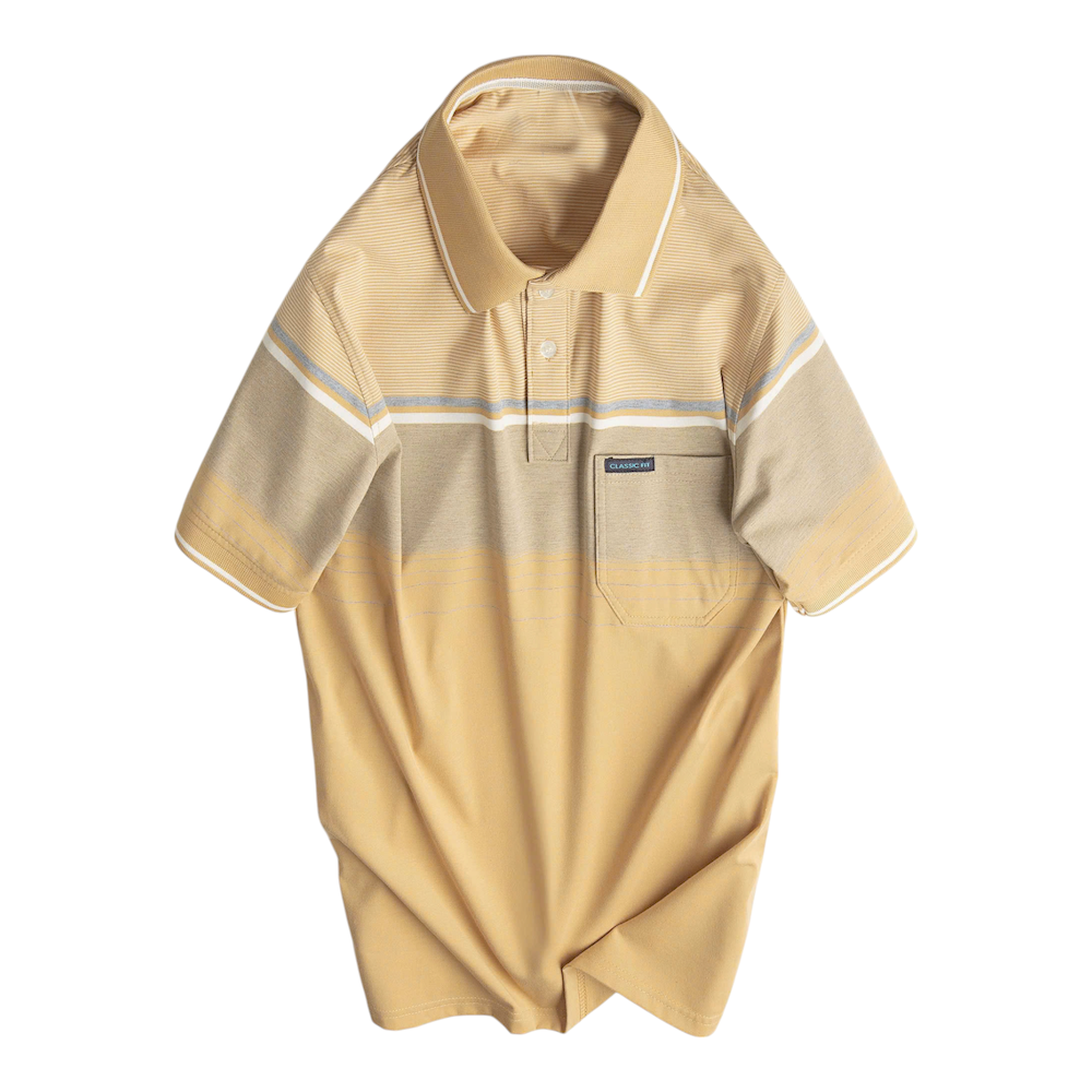 Áo Thun Sọc Nam Có Cổ Phối Viền Có Túi Thun Cotton