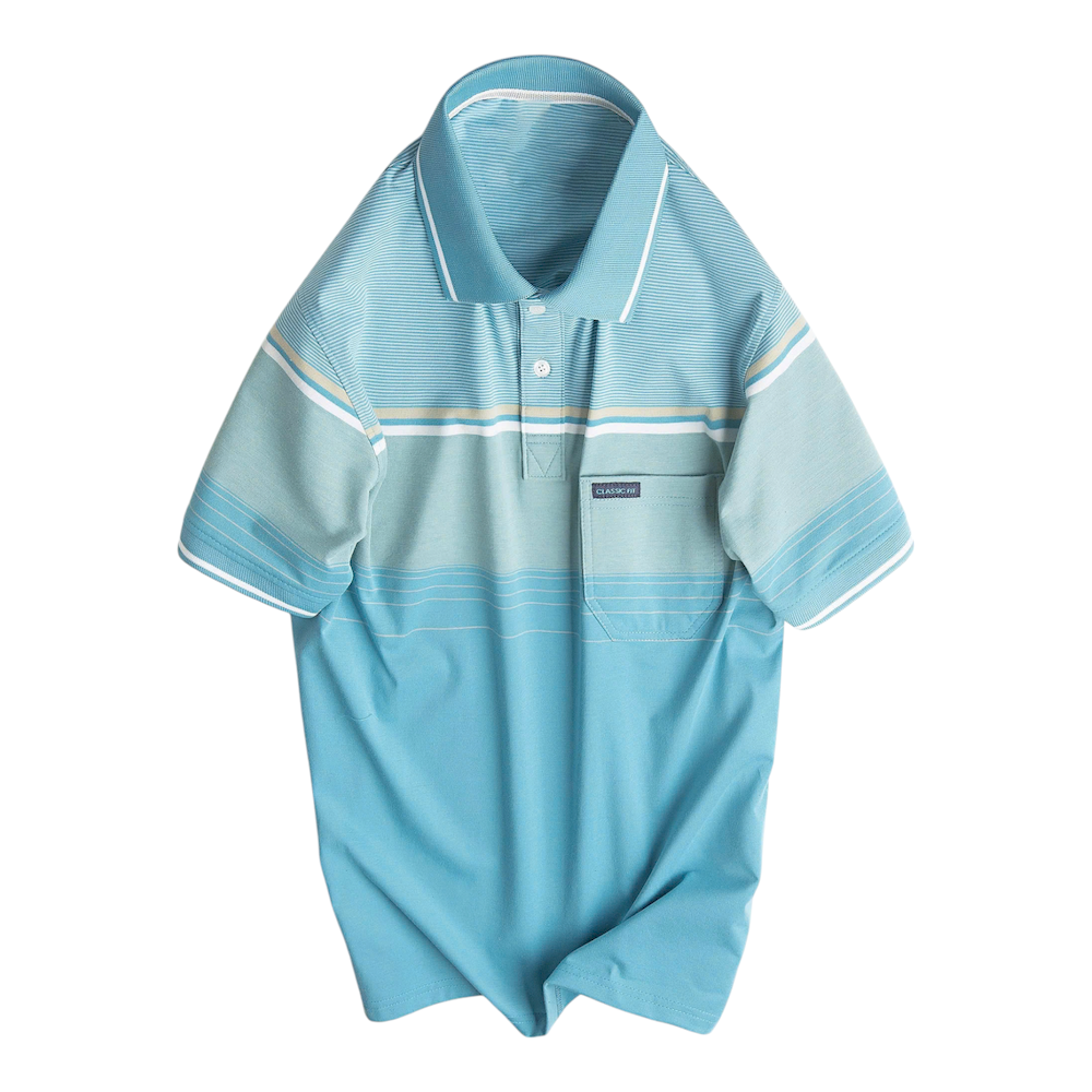 Áo Thun Sọc Nam Có Cổ Phối Viền Có Túi Thun Cotton