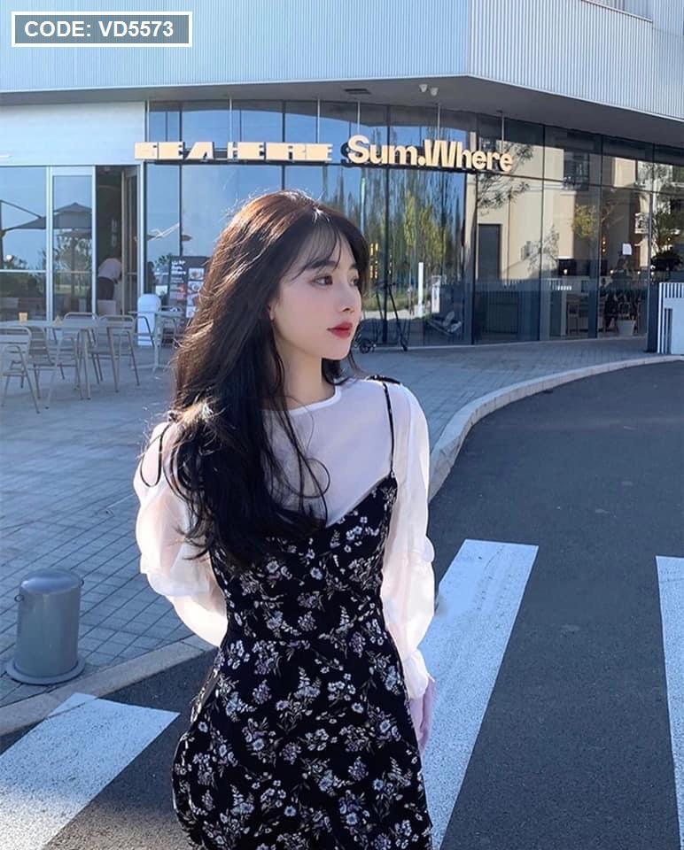 Đầm nữ họa tiết xuân hè 2019 nhỏ nữ Hàn Quốc eo cao giả hai chiếc váy búp  bê dài tay - Váy eo cao váy yếm thắt eo | Tàu Tốc