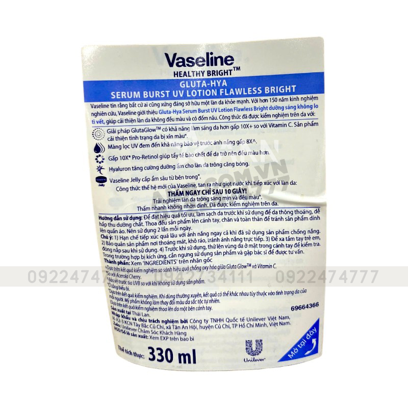 Sữa Dưỡng Thể Vaseline 10X Vàng Healthy Bright Gluta Hya Serum Flawless Glow 330ml (Hàng nhập khẩu có tem phụ) Sữa Dưỡng Thể Vaseline 10X Vàng Healthy Bright Gluta Hya Serum Flawless Glow 330ml (Hàng nhập khẩu có tem phụ)